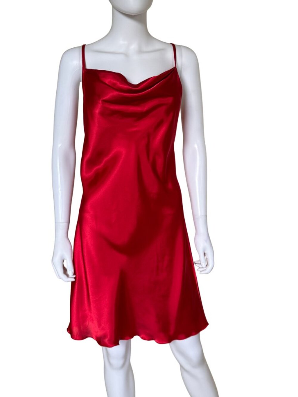 Vintage bebe Red Satin Slip Dress Made in USA 90s Y2K Cowl Neck